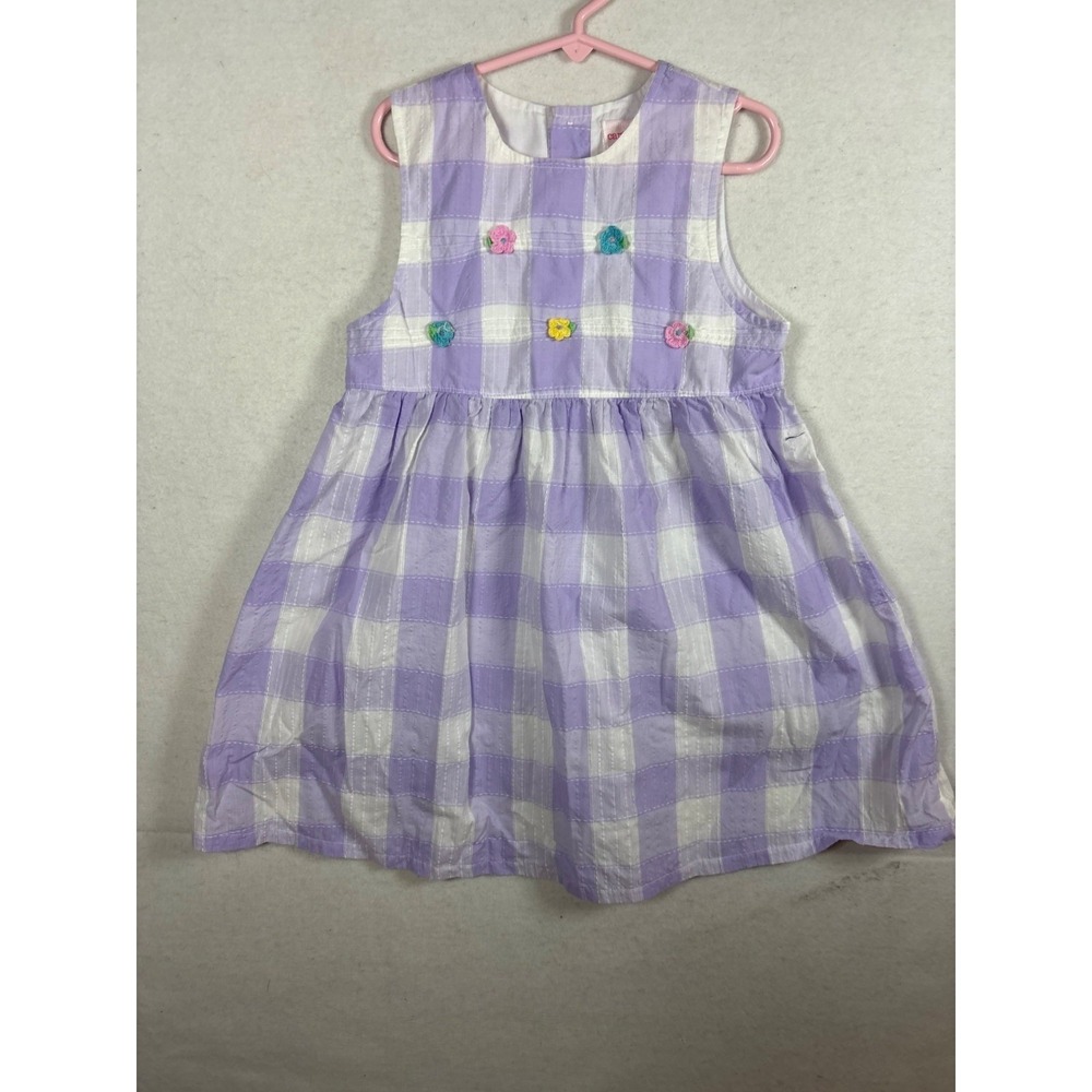 Carters Kids 6X Lavender & White Gingham Dress With Embroidered‎ Floral  sz 6x